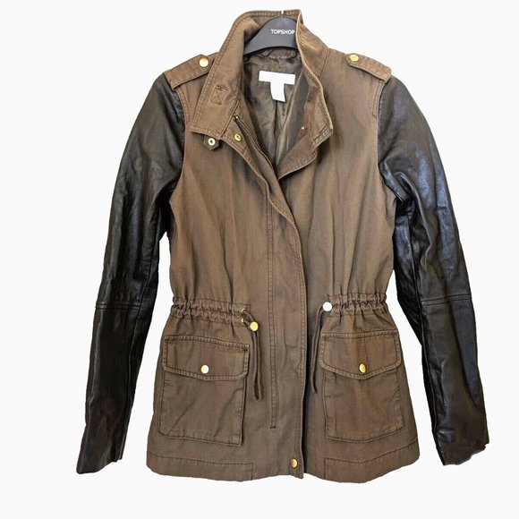 H&M DIVIDED Women's Raglan Jacket Black & Green High Collar Zip-Up Fall … - Picture 1 of 11